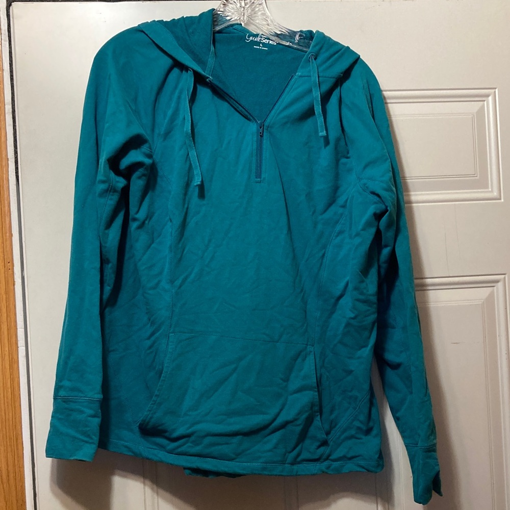 Teal Half-Zip Hooded Pullover for Women L